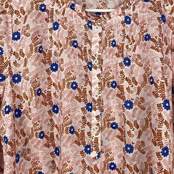 Talbots Pink and Brown Floral Pintuck Long Sleeve Blouse. Size Large. - Picture 4 of 11